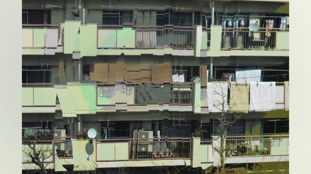 danchi wall from train paper cut